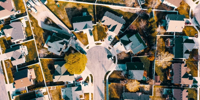 Overhead view of urban culdesac