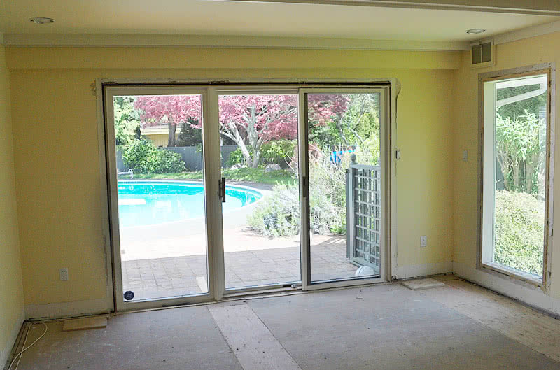 Old hose, back patio sliding glass door