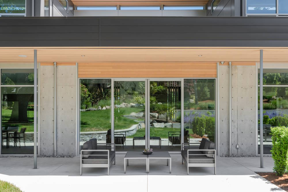 modern building with concrete and sitting area