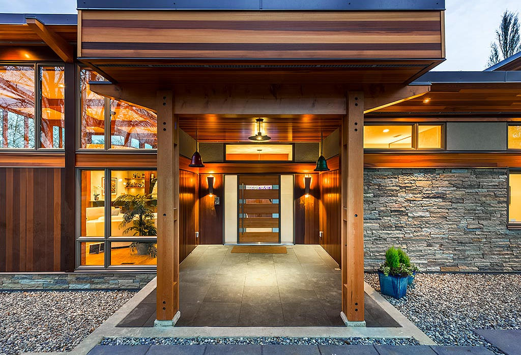 modern home with wood pillars