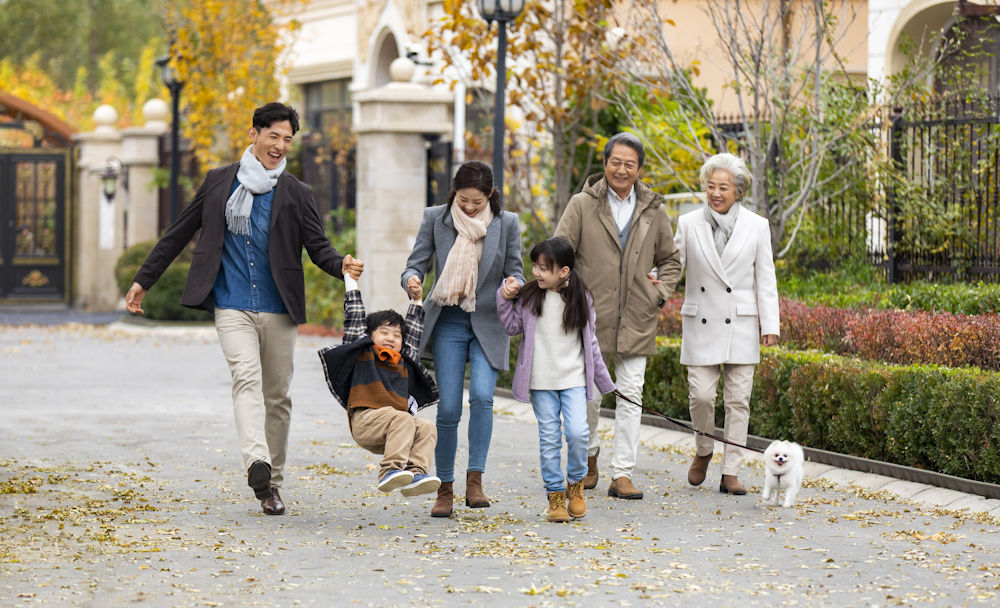 family going for a walk