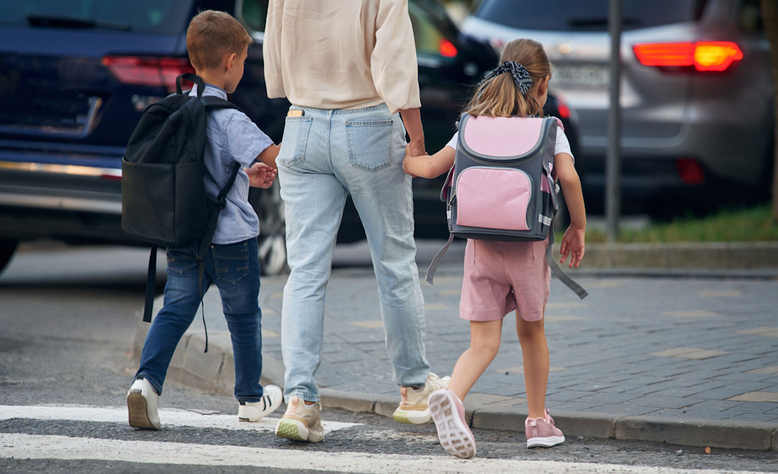 walking the kids to school
